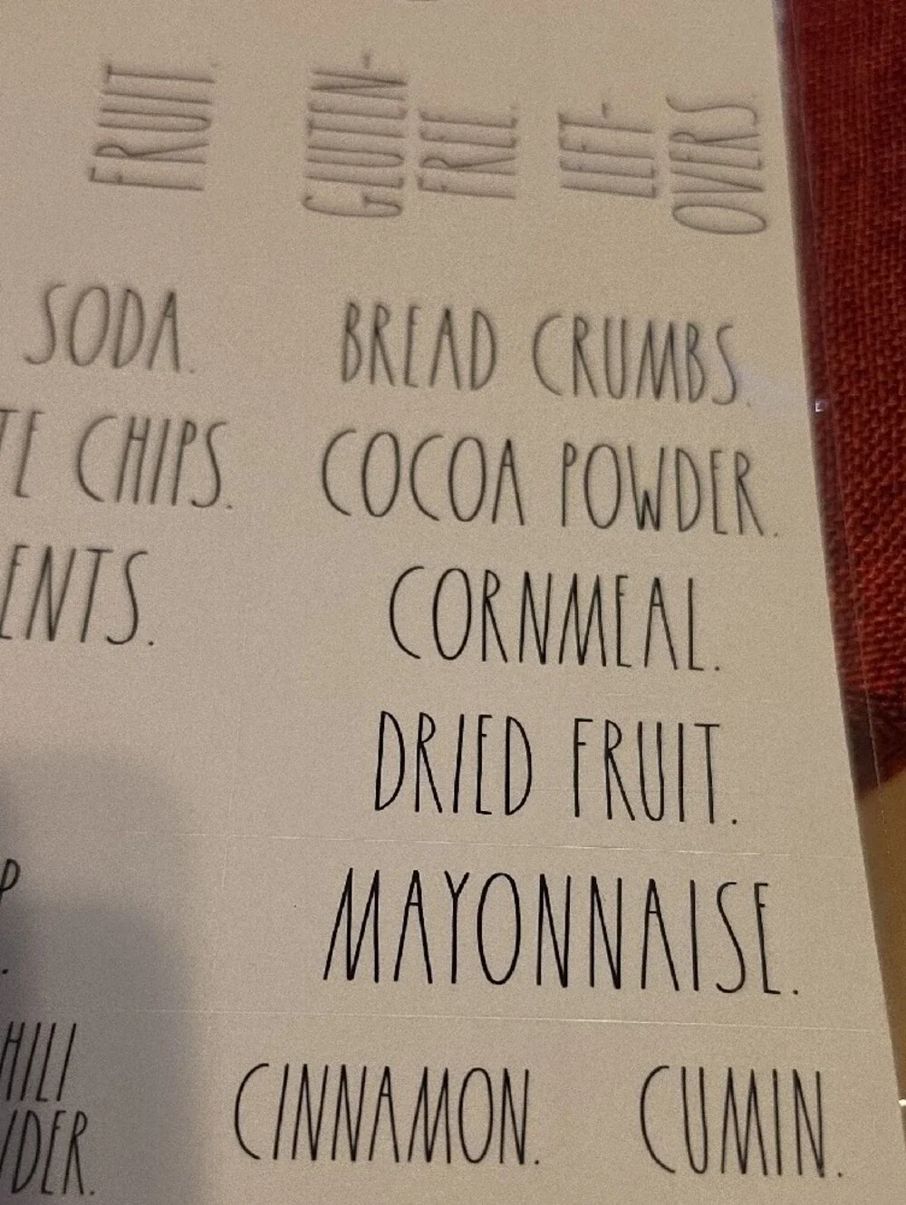 Rae Dunn Clear Organizing Labels with Black Text